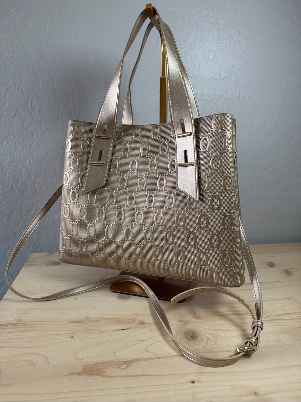 Metallic Champagne LAORENTOU Cow Leather Tote Handbag
